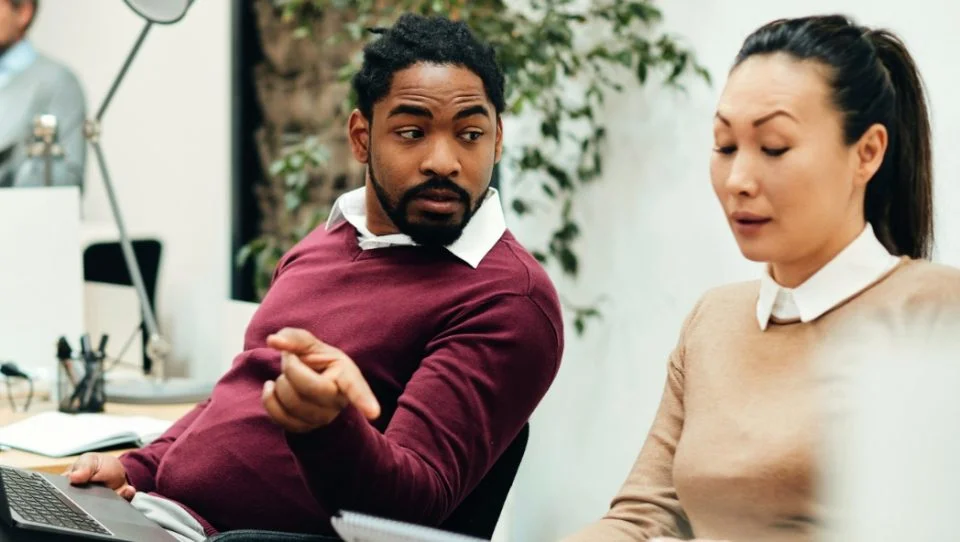 two people talking